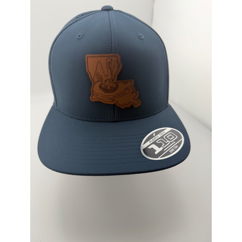 Branded Bills Louisiana Leather Patch Flexfit 110 Performance Snapback Hat Navy